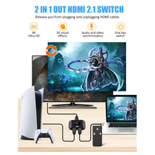 Load image into Gallery viewer, 8K HDMI 2.1 Switch 8k 60hz 4k 120hz Switch 8K HDMI 2 In 1 out splitter 2x1 HDMI Switcher With Romote Control For PS4 Xbox HDTV