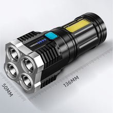 Load image into Gallery viewer, Multi-function Portable 4LED Super Bright Flashlight Mini Lamp USB Rechargeable Long-range Spotlight Display COB LED Flashlight