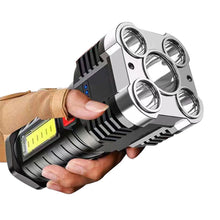 Load image into Gallery viewer, 5 LED Super Bright Flashlight Multi-function Rechargeable Outdoor Waterproof Led Long-range Spotlight Battery Display COB Light