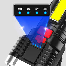 Load image into Gallery viewer, 5 LED Super Bright Flashlight Multi-function Rechargeable Outdoor Waterproof Led Long-range Spotlight Battery Display COB Light