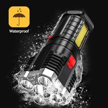 Load image into Gallery viewer, 5 LED Super Bright Flashlight Multi-function Rechargeable Outdoor Waterproof Led Long-range Spotlight Battery Display COB Light