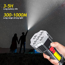 Load image into Gallery viewer, Multi-function 5-core Super Bright Flashlight Rechargeable Outdoor P1000 Led Long-range Spotlight Battery Display COB Light