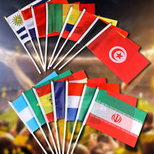 Load image into Gallery viewer, 10Pcs 14x21cm World Cup Hand Flag Small Qatar Flag with Plastic Flagpoles Federation National Flag