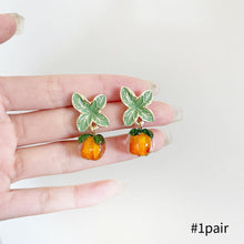 Load image into Gallery viewer, Creative Autumn Persimmon Leaf Orange Earrings Stud Fashion Cute Women Painting Oil Glazed Glass Earrings Jewelry Accessories