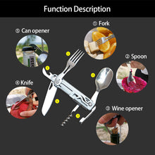 Load image into Gallery viewer, Multi-function Portable Folding Camping Cutlery Tableware Knife Fork Spoon Bottle Opener Outdoor Cutlery Camping Equipment