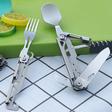 Load image into Gallery viewer, Multi-function Portable Folding Camping Cutlery Tableware Knife Fork Spoon Bottle Opener Outdoor Cutlery Camping Equipment