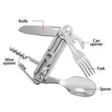 Load image into Gallery viewer, Multi-function Portable Folding Camping Cutlery Tableware Knife Fork Spoon Bottle Opener Outdoor Cutlery Camping Equipment