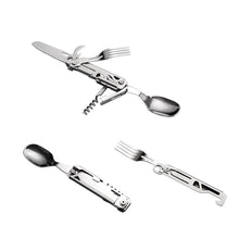 Load image into Gallery viewer, Multi-function Portable Folding Camping Cutlery Tableware Knife Fork Spoon Bottle Opener Outdoor Cutlery Camping Equipment