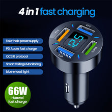 Load image into Gallery viewer, 4 Ports USB Car Charger Fast Charging PD Quick Charge 3.0 USB C Car Phone Charger Adapter For iPhone 13 12 Xiaomi Samsung