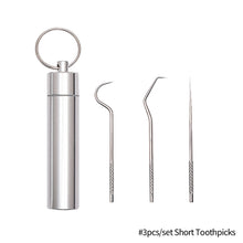 Load image into Gallery viewer, Portable Stainless Steel Toothpick Set Tooth Cleaning Flossing Reusable Dental Floss Toothpicks Teeth Cleaner Oral Care Cleaning