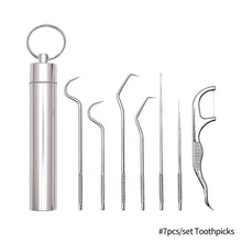 Load image into Gallery viewer, Portable Stainless Steel Toothpick Set Tooth Cleaning Flossing Reusable Dental Floss Toothpicks Teeth Cleaner Oral Care Cleaning