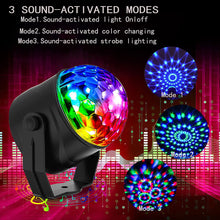 Load image into Gallery viewer, Sound Activated Rotating Disco Magic Ball Light DJ Party Lights RGB LED Stage Light Projector Lamp For KTV Car Bar Xmas Wedding Sound Party