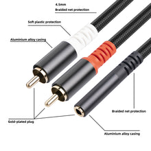 Load image into Gallery viewer, Double Shielded Line 3.5 Female To 2rca One Point Two Double Lotus Audio Line Pure Copper Transfer Line 0.3 Meters