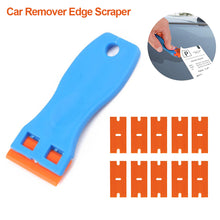 Load image into Gallery viewer, Car Double Edged Plastic Razor Lable Clean Razor Glue Remover Window Glass Clean Scraper Wrap Sticker Squeegee with 10Pcs Blades
