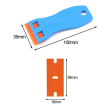 Load image into Gallery viewer, Car Double Edged Plastic Razor Lable Clean Razor Glue Remover Window Glass Clean Scraper Wrap Sticker Squeegee with 10Pcs Blades