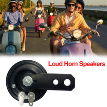 Load image into Gallery viewer, Universal 105db Motorcycle Electric Horn kit 12V/24V/60V 1.5A Waterproof Round Loud Horn Speakers for Scooter Moped Dirt Bike ATV