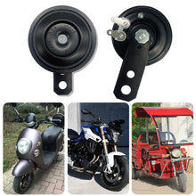Load image into Gallery viewer, Universal 105db Motorcycle Electric Horn kit 12V/24V/60V 1.5A Waterproof Round Loud Horn Speakers for Scooter Moped Dirt Bike ATV