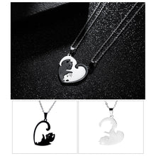 Load image into Gallery viewer, Stainless Steel Titanium Steel Couple Necklace Black White Cat Hug Splicing Pendant Couple Necklace Jewelry Gift