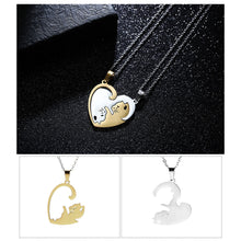 Load image into Gallery viewer, Stainless Steel Titanium Steel Couple Necklace Black White Cat Hug Splicing Pendant Couple Necklace Jewelry Gift