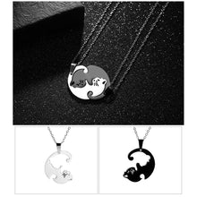 Load image into Gallery viewer, Stainless Steel Titanium Steel Couple Necklace Black White Cat Hug Splicing Pendant Couple Necklace Jewelry Gift