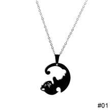 Load image into Gallery viewer, Stainless Steel Titanium Steel Couple Necklace Black White Cat Hug Splicing Pendant Couple Necklace Jewelry Gift