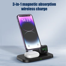 Load image into Gallery viewer, Desktop Phone Holder Watch Headphone 3-in-1 Magnetic Wireless Charger 15W Fast Charge