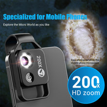 Load image into Gallery viewer, APEXEL 200X magnification microscope lens withCPL mobile LED Light micro pocket macro lenses for iPhone Samsung all smartphones