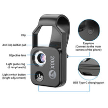 Load image into Gallery viewer, APEXEL 200X magnification microscope lens withCPL mobile LED Light micro pocket macro lenses for iPhone Samsung all smartphones