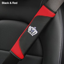 Load image into Gallery viewer, Car Seat Belt Shoulder Cover Seat Belt Pad Car Styling Interior Seat Belt Cover Accessories Carbon Fiber Leather Crystal Crown