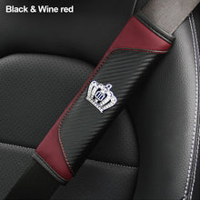 Load image into Gallery viewer, Car Seat Belt Shoulder Cover Seat Belt Pad Car Styling Interior Seat Belt Cover Accessories Carbon Fiber Leather Crystal Crown