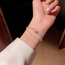 Load image into Gallery viewer, Fashionable Temperamental Double Layer Pearl Bracelet Shiny Zircon Flower Pendant Bracelet Jewelry Gift for Women