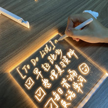 Load image into Gallery viewer, Erasable Transparent Luminous Acrylic Notepad Home Tips Message Board with Brackets Stall Small Blackboard Whiteboard Writing Board