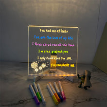 Load image into Gallery viewer, Erasable Transparent Luminous Acrylic Notepad Home Tips Message Board with Brackets Stall Small Blackboard Whiteboard Writing Board