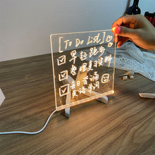 Load image into Gallery viewer, Erasable Transparent Luminous Acrylic Notepad Home Tips Message Board with Brackets Stall Small Blackboard Whiteboard Writing Board