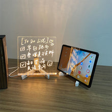 Load image into Gallery viewer, Erasable Transparent Luminous Acrylic Notepad Home Tips Message Board with Brackets Stall Small Blackboard Whiteboard Writing Board