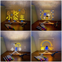 Load image into Gallery viewer, Erasable Transparent Luminous Acrylic Notepad Home Tips Message Board with Brackets Stall Small Blackboard Whiteboard Writing Board