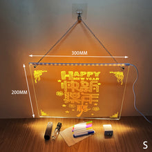 Load image into Gallery viewer, Erasable Transparent Luminous Acrylic Notepad Home Tips Message Board with Brackets Stall Small Blackboard Whiteboard Writing Board