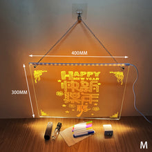 Load image into Gallery viewer, Erasable Transparent Luminous Acrylic Notepad Home Tips Message Board with Brackets Stall Small Blackboard Whiteboard Writing Board