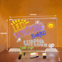 Load image into Gallery viewer, Erasable Transparent Luminous Acrylic Notepad Home Tips Message Board with Brackets Stall Small Blackboard Whiteboard Writing Board