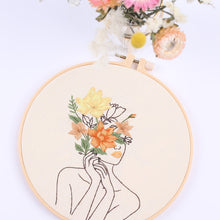 Load image into Gallery viewer, Flowers DIY Embroidery Kit Body Art Kit Starter Beginners Kids Handcraft Needlework Cross Stitch Kit Cotton Embroidery Painting Embroidery Hoop Home Decor