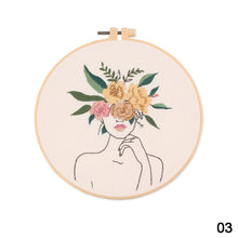 Load image into Gallery viewer, Flowers DIY Embroidery Kit Body Art Kit Starter Beginners Kids Handcraft Needlework Cross Stitch Kit Cotton Embroidery Painting Embroidery Hoop Home Decor