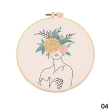 Load image into Gallery viewer, Flowers DIY Embroidery Kit Body Art Kit Starter Beginners Kids Handcraft Needlework Cross Stitch Kit Cotton Embroidery Painting Embroidery Hoop Home Decor