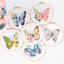 Load image into Gallery viewer, DIY Embroidery Kit Butterfly Kit Starter Beginners Kids Handcraft Needlework Cross Stitch Kit Cotton Embroidery Painting Embroidery Hoop Home Decor