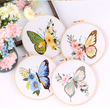 Load image into Gallery viewer, DIY Embroidery Kit Butterfly Kit Starter Beginners Kids Handcraft Needlework Cross Stitch Kit Cotton Embroidery Painting Embroidery Hoop Home Decor