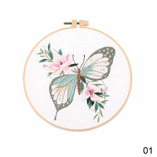Load image into Gallery viewer, DIY Embroidery Kit Butterfly Kit Starter Beginners Kids Handcraft Needlework Cross Stitch Kit Cotton Embroidery Painting Embroidery Hoop Home Decor
