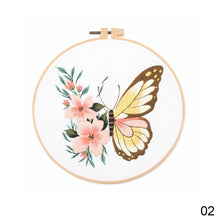 Load image into Gallery viewer, DIY Embroidery Kit Butterfly Kit Starter Beginners Kids Handcraft Needlework Cross Stitch Kit Cotton Embroidery Painting Embroidery Hoop Home Decor