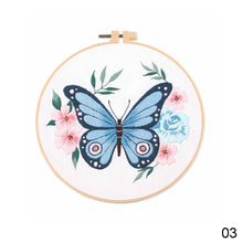 Load image into Gallery viewer, DIY Embroidery Kit Butterfly Kit Starter Beginners Kids Handcraft Needlework Cross Stitch Kit Cotton Embroidery Painting Embroidery Hoop Home Decor