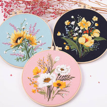 Load image into Gallery viewer, DIY Embroidery Kit Flowers Plants Kit Starter Beginners Kids Handcraft Needlework Cross Stitch Kit Cotton Embroidery Painting Embroidery Hoop Home Decor