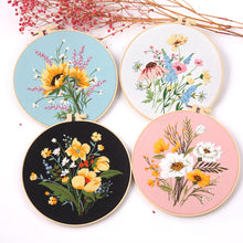 Load image into Gallery viewer, DIY Embroidery Kit Flowers Plants Kit Starter Beginners Kids Handcraft Needlework Cross Stitch Kit Cotton Embroidery Painting Embroidery Hoop Home Decor