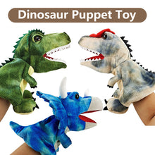 Load image into Gallery viewer, Dinosaur Plush Hand Puppet Toys Role Play Bedtime Story Props Kindergarten performance Lifelike Gloves 11 Style Triceratop Tyrannosaurus
